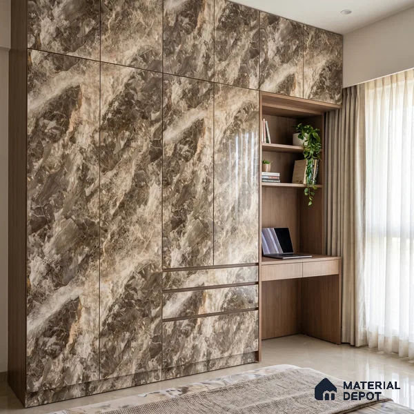 Brown Marble Acrylic Laminate LM 24313 8 ft x 4 ft High Gloss Finish - 1.5 mm | Suitable for TV Unit, Wardrobe, Cabinets