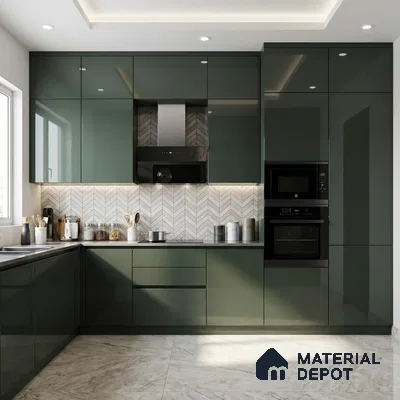 Deep Forest Green Solid Color Acrylic Laminate LM 24322 8 ft x 4 ft High Gloss Finish - 1.5 mm | Matching Edgeband code - EB 02114 | Suitable for Living Room, Kitchen, Office