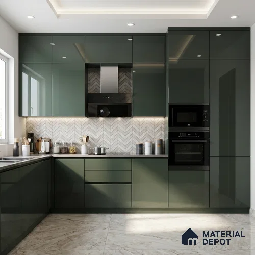 Deep Forest Green Solid Color Acrylic Laminate LM 24322 8 ft x 4 ft High Gloss Finish - 1.5 mm | Matching Edgeband code - EB 02114 | Suitable for Living Room, Kitchen, Office