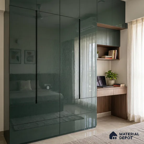 Deep Forest Green Solid Color Acrylic Laminate LM 24322 8 ft x 4 ft High Gloss Finish - 1.5 mm | Matching Edgeband code - EB 02114 | Suitable for Living Room, Kitchen, Office