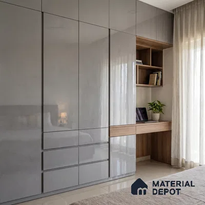 High Gloss White Solid Color Acrylic Laminate LM 24323 8 ft x 4 ft High Gloss Finish - 1.5 mm | Matching Edgeband code - EB 02115 | Suitable for Living Room, Kitchen, Office