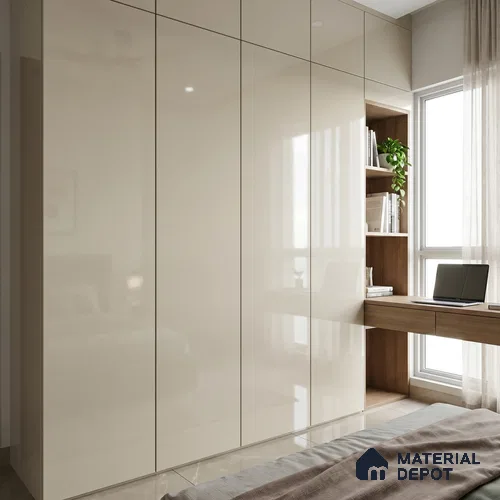 Soft White Metallic Look Acrylic Laminate LM 24325 8 ft x 4 ft High Gloss Finish - 1.5 mm | Matching Edgeband code - EB 02116 | Suitable for Living Room, Kitchen, Office