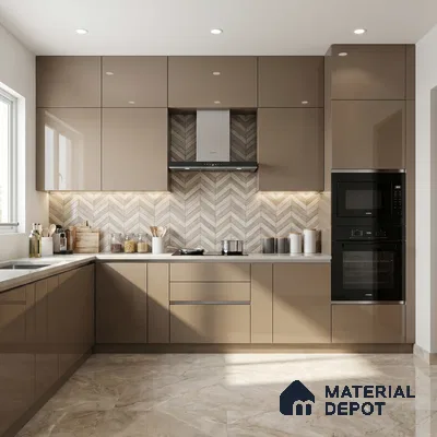Taupe Brown Solid Color Acrylic Laminate LM 24327 8 ft x 4 ft High Gloss Finish - 1.5 mm | Matching Edgeband code - EB 02117 | Suitable for Living Room, Kitchen, Office