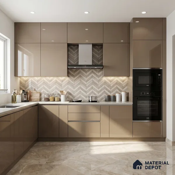 Taupe Brown Solid Color Acrylic Laminate LM 24327 8 ft x 4 ft High Gloss Finish - 1.5 mm | Matching Edgeband code - EB 02117 | Suitable for Living Room, Kitchen, Office