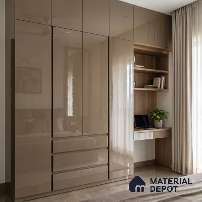 Taupe Brown Solid Color Acrylic Laminate LM 24327 8 ft x 4 ft High Gloss Finish - 1.5 mm | Matching Edgeband code - EB 02117 | Suitable for Living Room, Kitchen, Office