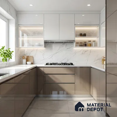 Taupe Grey Solid Color Acrylic Laminate LM 24328 8 ft x 4 ft High Gloss Finish - 1.5 mm | Matching Edgeband code - EB 02118 | Suitable for Living Room, Kitchen, Office