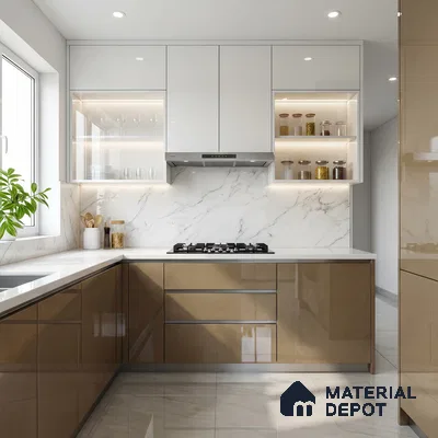 Taupe Brown Solid Color Acrylic Laminate LM 24329 8 ft x 4 ft High Gloss Finish - 1.5 mm | Matching Edgeband code - EB 02119 | Suitable for Living Room, Kitchen, Office