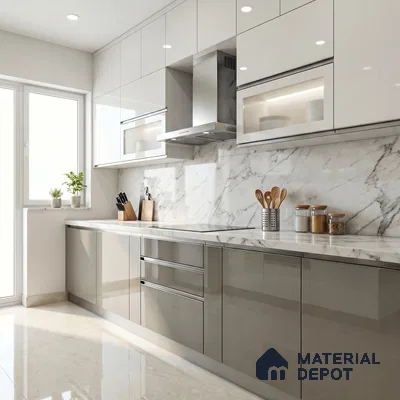 Warm Grey Solid Color Acrylic Laminate LM 24330 8 ft x 4 ft High Gloss Finish - 1.5 mm | Matching Edgeband code - EB 02120 | Suitable for TV Unit, Wardrobe, Cabinets