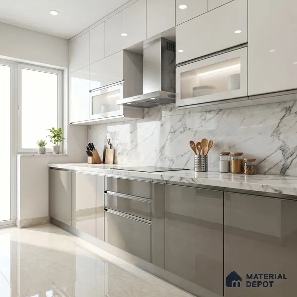 Warm Grey Solid Color Acrylic Laminate LM 24330 8 ft x 4 ft High Gloss Finish - 1.5 mm | Matching Edgeband code - EB 02120 | Suitable for TV Unit, Wardrobe, Cabinets