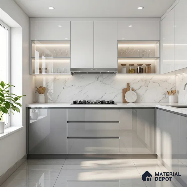 Light Grey Solid Color Acrylic Laminate LM 24334 8 ft x 4 ft High Gloss Finish - 1.5 mm | Matching Edgeband code - EB 02124 | Suitable for Living Room, Kitchen, Office
