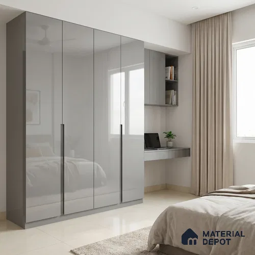 Light Grey Solid Color Acrylic Laminate LM 24334 8 ft x 4 ft High Gloss Finish - 1.5 mm | Matching Edgeband code - EB 02124 | Suitable for Living Room, Kitchen, Office
