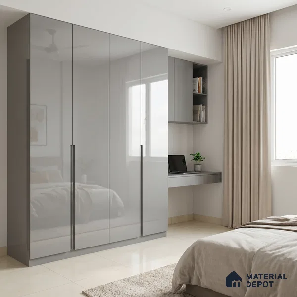 Light Grey Solid Color Acrylic Laminate LM 24334 8 ft x 4 ft High Gloss Finish - 1.5 mm | Matching Edgeband code - EB 02124 | Suitable for Living Room, Kitchen, Office