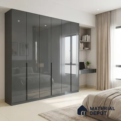 Deep Olive Green Solid Color Acrylic Laminate LM 24335 8 ft x 4 ft High Gloss Finish - 1.5 mm | Matching Edgeband code - EB 02125 | Suitable for Living Room, Kitchen, Office