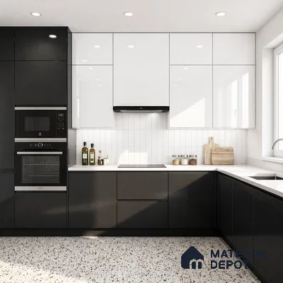 High Gloss Black Solid Color Acrylic Laminate LM 24337 8 ft x 4 ft High Gloss Finish - 1.5 mm | Matching Edgeband code - EB 02127 | Suitable for Living Room, Kitchen, Office