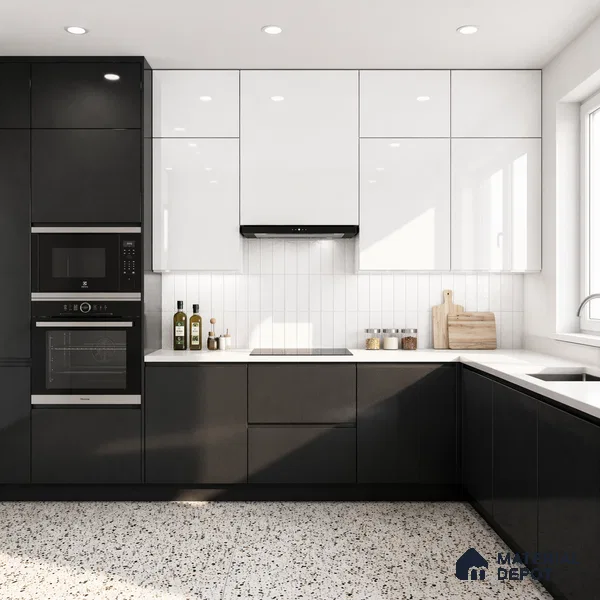 High Gloss Black Solid Color Acrylic Laminate LM 24337 8 ft x 4 ft High Gloss Finish - 1.5 mm | Matching Edgeband code - EB 02127 | Suitable for Living Room, Kitchen, Office