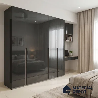 High Gloss Black Solid Color Acrylic Laminate LM 24337 8 ft x 4 ft High Gloss Finish - 1.5 mm | Matching Edgeband code - EB 02127 | Suitable for Living Room, Kitchen, Office