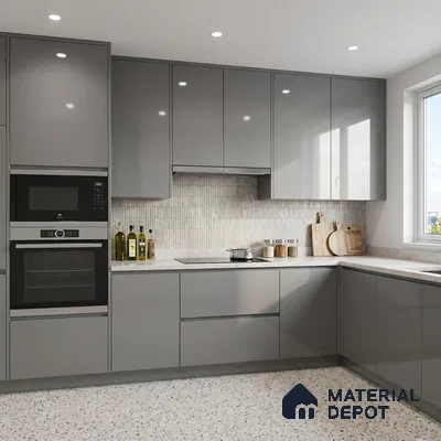 Charcoal Grey Solid Color Acrylic Laminate LM 24338 8 ft x 4 ft High Gloss Finish - 1.5 mm | Matching Edgeband code - EB 02128 | Suitable for Living Room, Kitchen, Office