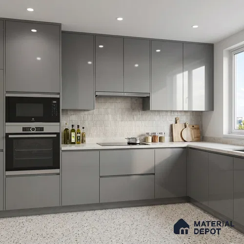 Charcoal Grey Solid Color Acrylic Laminate LM 24338 8 ft x 4 ft High Gloss Finish - 1.5 mm | Matching Edgeband code - EB 02128 | Suitable for Living Room, Kitchen, Office