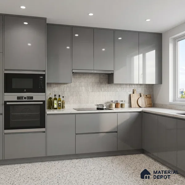 Charcoal Grey Solid Color Acrylic Laminate LM 24338 8 ft x 4 ft High Gloss Finish - 1.5 mm | Matching Edgeband code - EB 02128 | Suitable for Living Room, Kitchen, Office