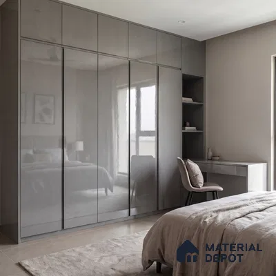Charcoal Grey Solid Color Acrylic Laminate LM 24338 8 ft x 4 ft High Gloss Finish - 1.5 mm | Matching Edgeband code - EB 02128 | Suitable for Living Room, Kitchen, Office
