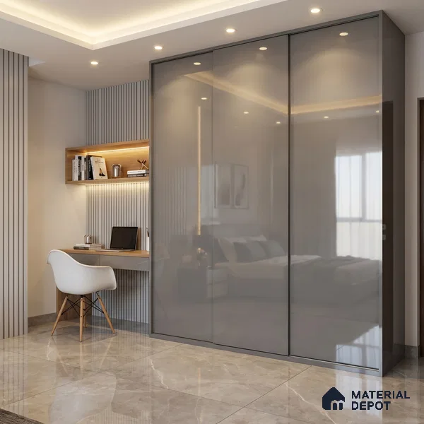 Charcoal Grey Solid Color Acrylic Laminate LM 24338 8 ft x 4 ft High Gloss Finish - 1.5 mm | Matching Edgeband code - EB 02128 | Suitable for Living Room, Kitchen, Office