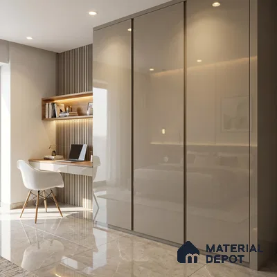 Warm Ivory Solid Color Acrylic Laminate LM 24345 8 ft x 4 ft High Gloss Finish - 1.5 mm | Matching Edgeband code - EB 02129 | Suitable for Living Room, Kitchen, Office
