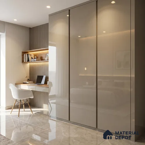 Warm Ivory Solid Color Acrylic Laminate LM 24345 8 ft x 4 ft High Gloss Finish - 1.5 mm | Matching Edgeband code - EB 02129 | Suitable for Living Room, Kitchen, Office