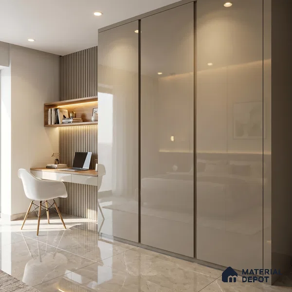 Warm Ivory Solid Color Acrylic Laminate LM 24345 8 ft x 4 ft High Gloss Finish - 1.5 mm | Matching Edgeband code - EB 02129 | Suitable for Living Room, Kitchen, Office