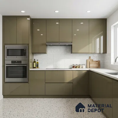 Taupe Brown Solid Color Acrylic Laminate LM 24347 8 ft x 4 ft High Gloss Finish - 1.5 mm | Matching Edgeband code - EB 02130 | Suitable for Living Room, Kitchen, Office