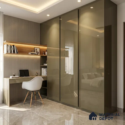 Taupe Brown Solid Color Acrylic Laminate LM 24347 8 ft x 4 ft High Gloss Finish - 1.5 mm | Matching Edgeband code - EB 02130 | Suitable for Living Room, Kitchen, Office