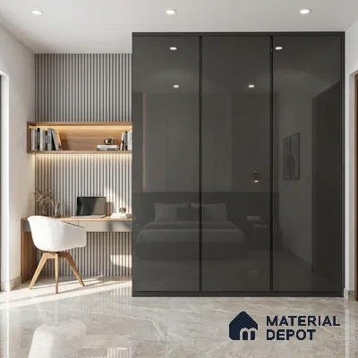 Jet Black Solid Color Acrylic Laminate LM 24350 8 ft x 4 ft High Gloss Finish - 1.5 mm | Matching Edgeband code - EB 02132 | Suitable for Living Room, Kitchen, Office