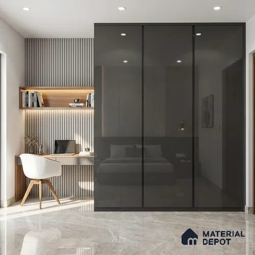 Jet Black Solid Color Acrylic Laminate LM 24350 8 ft x 4 ft High Gloss Finish - 1.5 mm | Matching Edgeband code - EB 02132 | Suitable for Living Room, Kitchen, Office