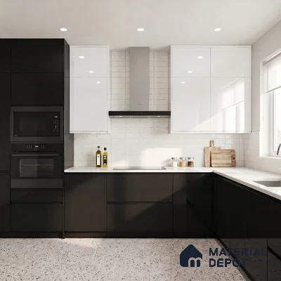 Jet Black Solid Color Acrylic Laminate LM 24358 8 ft x 4 ft High Gloss Finish - 1.5 mm | Matching Edgeband code - EB 02134 | Suitable for Living Room, Kitchen, Office