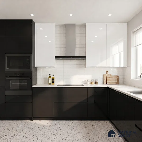 Jet Black Solid Color Acrylic Laminate LM 24358 8 ft x 4 ft High Gloss Finish - 1.5 mm | Matching Edgeband code - EB 02134 | Suitable for Living Room, Kitchen, Office