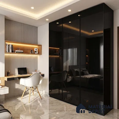 Jet Black Solid Color Acrylic Laminate LM 24358 8 ft x 4 ft High Gloss Finish - 1.5 mm | Matching Edgeband code - EB 02134 | Suitable for Living Room, Kitchen, Office