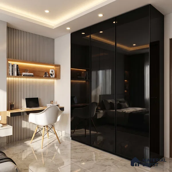 Jet Black Solid Color Acrylic Laminate LM 24358 8 ft x 4 ft High Gloss Finish - 1.5 mm | Matching Edgeband code - EB 02134 | Suitable for Living Room, Kitchen, Office