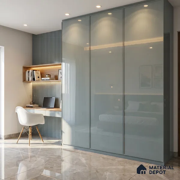 Slate Blue Solid Color Acrylic Laminate LM 24359 8 ft x 4 ft High Gloss Finish - 1.5 mm | Matching Edgeband code - EB 02135 | Suitable for Living Room, Kitchen, Office
