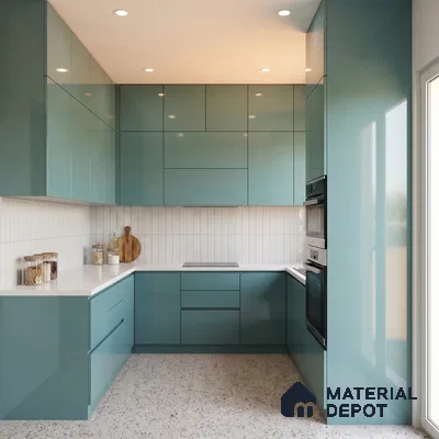 Muted Teal Blue Solid Color Acrylic Laminate LM 24362 8 ft x 4 ft High Gloss Finish - 1.5 mm | Matching Edgeband code - EB 02137 | Suitable for Living Room, Kitchen, Office
