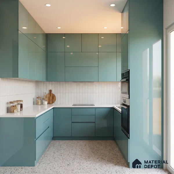 Muted Teal Blue Solid Color Acrylic Laminate LM 24362 8 ft x 4 ft High Gloss Finish - 1.5 mm | Matching Edgeband code - EB 02137 | Suitable for Living Room, Kitchen, Office