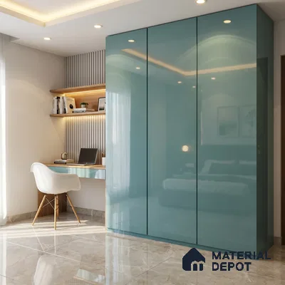 Muted Teal Blue Solid Color Acrylic Laminate LM 24362 8 ft x 4 ft High Gloss Finish - 1.5 mm | Matching Edgeband code - EB 02137 | Suitable for Living Room, Kitchen, Office