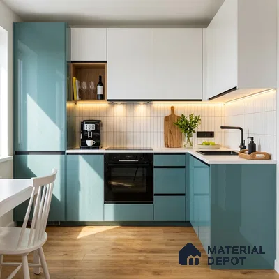 Muted Teal Blue Solid Color Acrylic Laminate LM 24362 8 ft x 4 ft High Gloss Finish - 1.5 mm | Matching Edgeband code - EB 02137 | Suitable for Living Room, Kitchen, Office