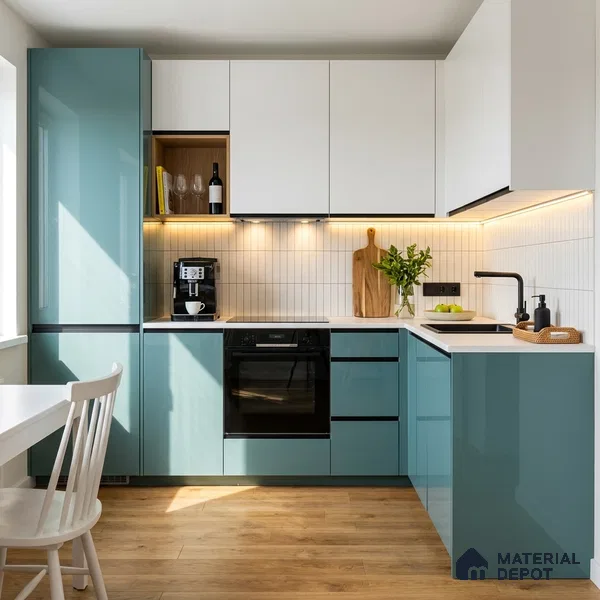 Muted Teal Blue Solid Color Acrylic Laminate LM 24362 8 ft x 4 ft High Gloss Finish - 1.5 mm | Matching Edgeband code - EB 02137 | Suitable for Living Room, Kitchen, Office