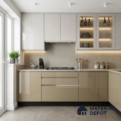 Light Caramel Brown Solid Colors Look LM 24453  8 ft x 4 ft High Gloss Finish Decorative Laminate - 1 mm | Suitable for Living Room, Kitchen, Office