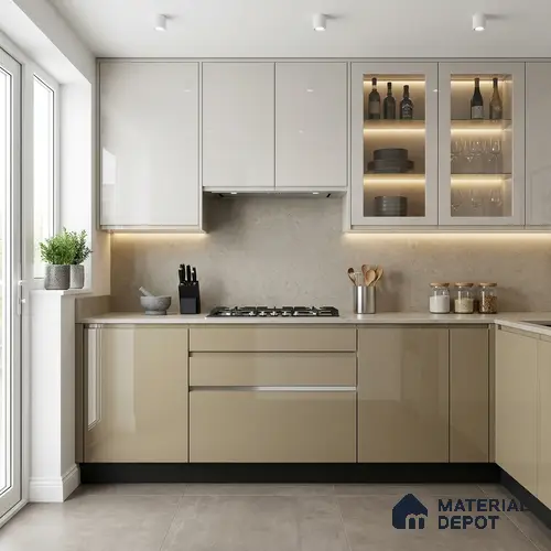Light Caramel Brown Solid Colors Look LM 24453  8 ft x 4 ft High Gloss Finish Decorative Laminate - 1 mm | Suitable for Living Room, Kitchen, Office