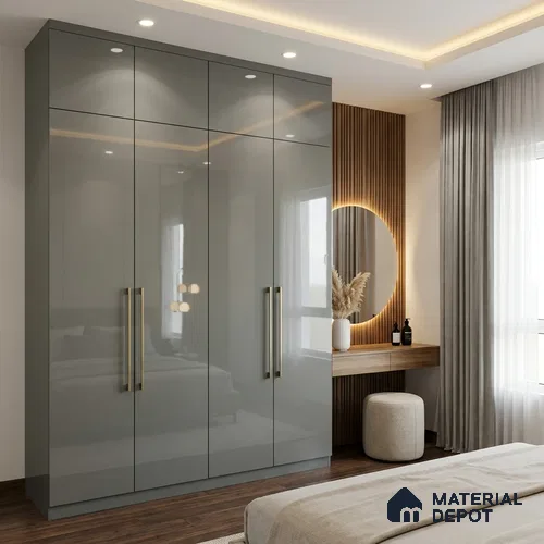 Slate Grey Solid Colors Look LM 24454  8 ft x 4 ft High Gloss Finish Decorative Laminate - 1 mm | Suitable for Living Room, Kitchen, Office