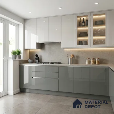 Slate Grey Solid Colors Look LM 24454  8 ft x 4 ft High Gloss Finish Decorative Laminate - 1 mm | Suitable for Living Room, Kitchen, Office