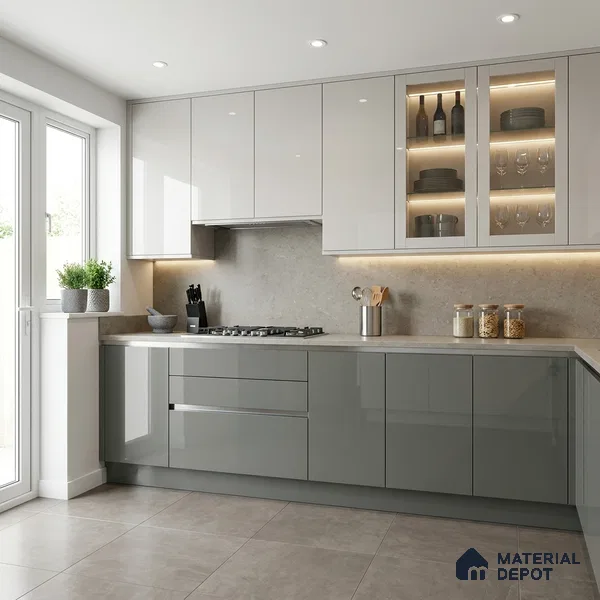 Slate Grey Solid Colors Look LM 24454  8 ft x 4 ft High Gloss Finish Decorative Laminate - 1 mm | Suitable for Living Room, Kitchen, Office