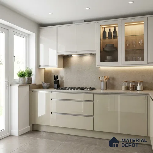 Pale Cream Solid Colors Look LM 24455 8 ft x 4 ft High Gloss Finish Decorative Laminate - 1 mm | Suitable for Living Room, Kitchen, Office