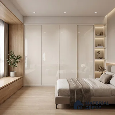 Solid White Solid Color Acrylic Laminate LM 24523 8 ft x 4 ft High Gloss Finish - 1.5 mm | Matching Edgeband code - EB 02068 | Suitable for Living Room, Kitchen, Office