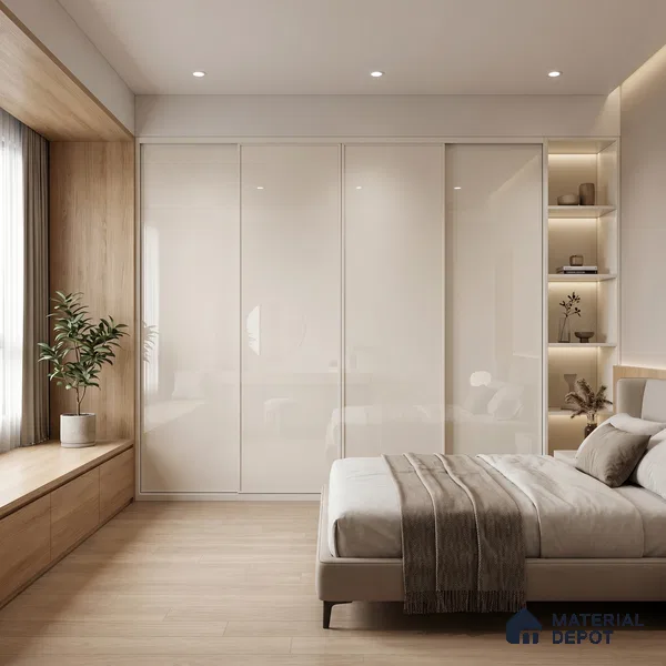 Solid White Solid Color Acrylic Laminate LM 24523 8 ft x 4 ft High Gloss Finish - 1.5 mm | Matching Edgeband code - EB 02068 | Suitable for Living Room, Kitchen, Office